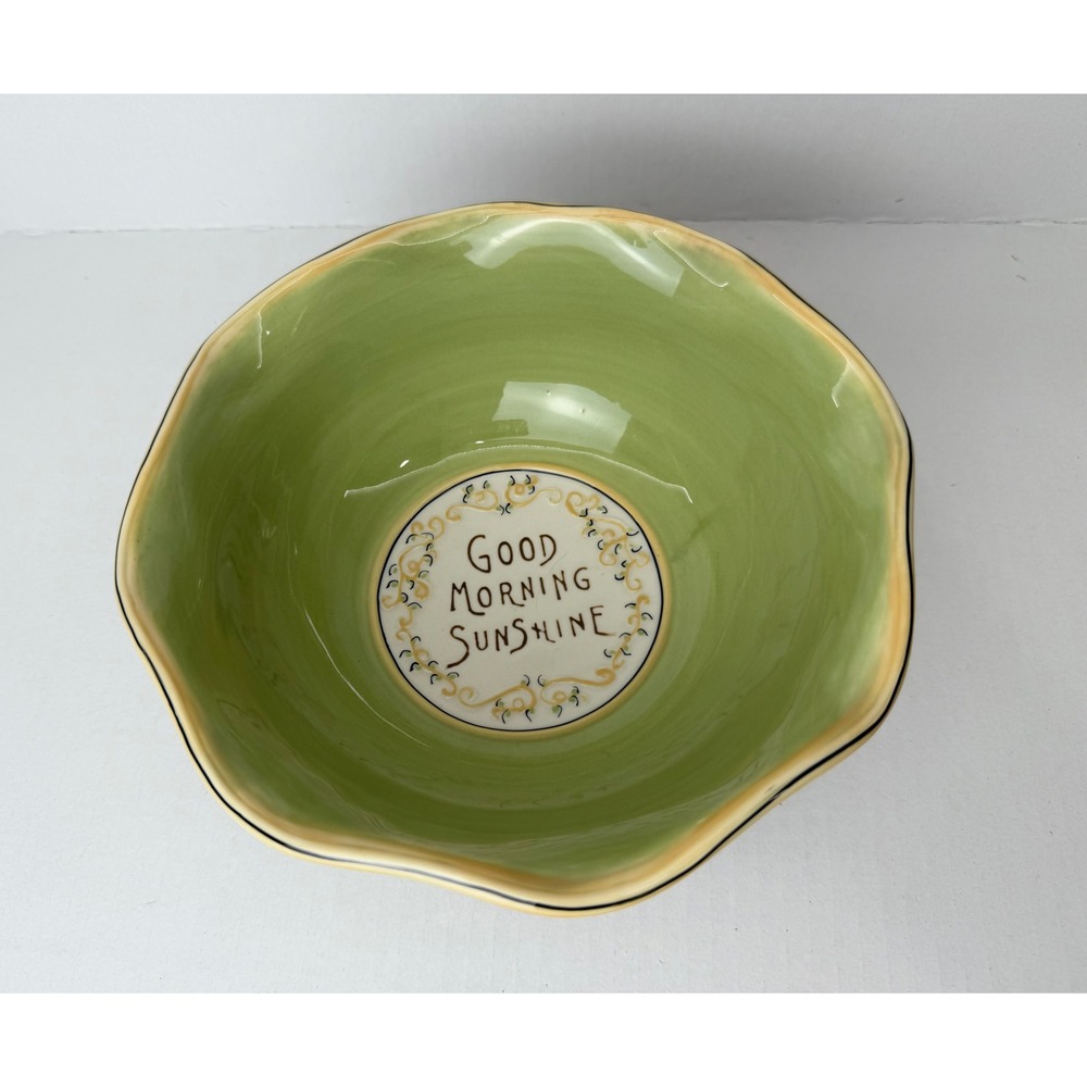 Good Morning Sunshine Bowl Green Cream Excellent Scalloped Ceramic